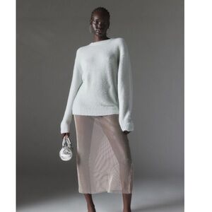 UO Silence + Noise Sheer Taupe Fishnet Sparkle Skirt, Sz L